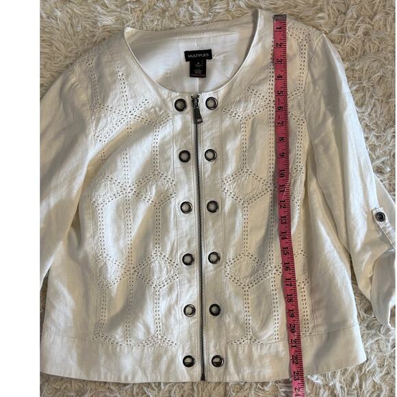 Multiples Women's Size M Off White Linen Roll Tab Sleeve Grommet Jacket #0318 - Picture 9 of 12